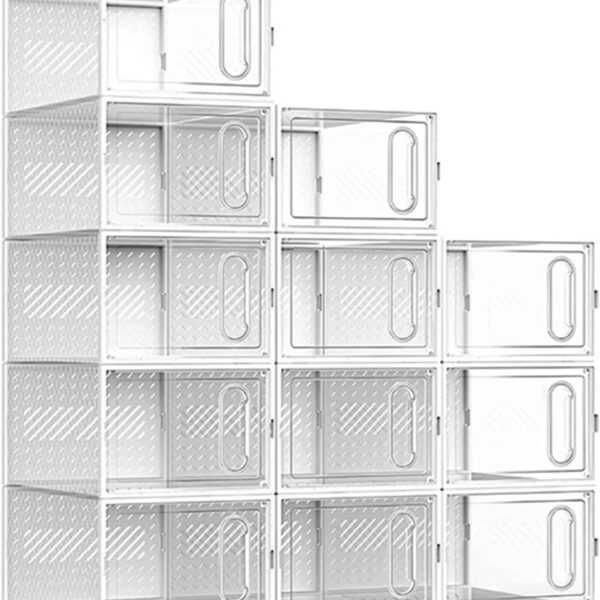 12-Pack Extra-Large Clear Shoe Boxes, Magnetic Door