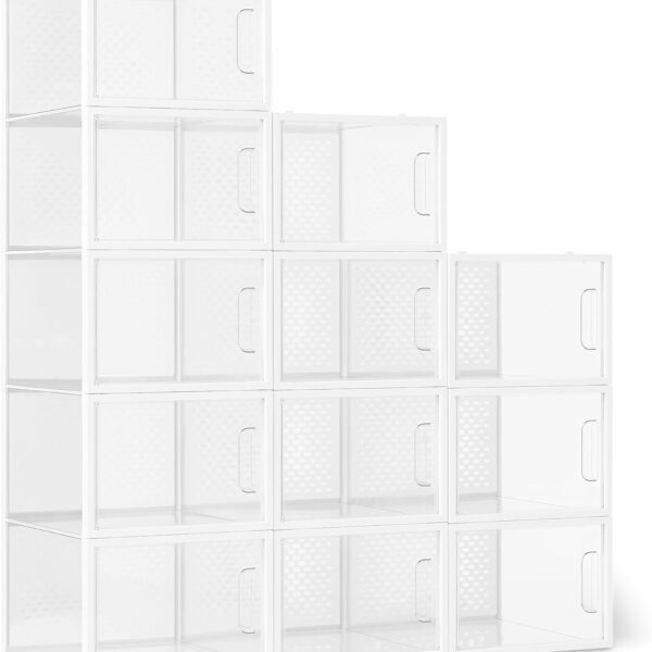 Stackable Foldable Clear Large Shoe Storage Organiser, 12-Pack