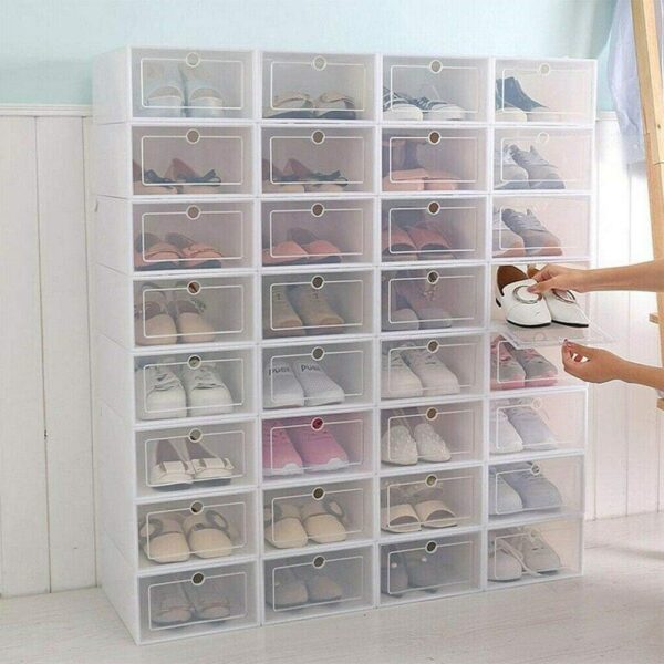 24-Pack Clear Foldable Stackable Shoe Boxes, Lids