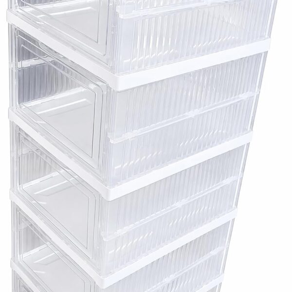 6-Pack Grey Transparent Stackable Shoe Boxes, Drop-Front Door