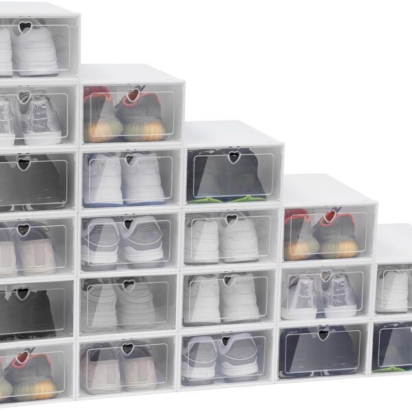 20-Pack Large Clear Stackable Shoe Storage Boxes, Drawer