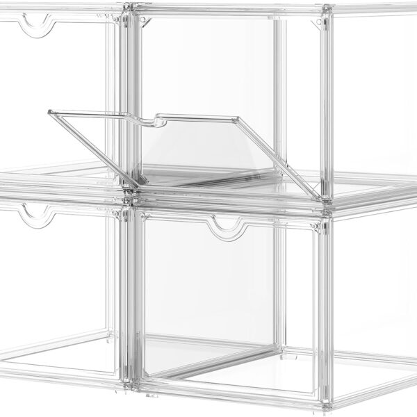 4-Pack Clear Stackable Shoe Storage Boxes, Magnetic Door
