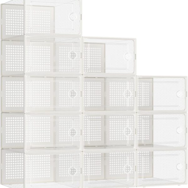 12-Pack Large White Clear Shoe Boxes with Lids