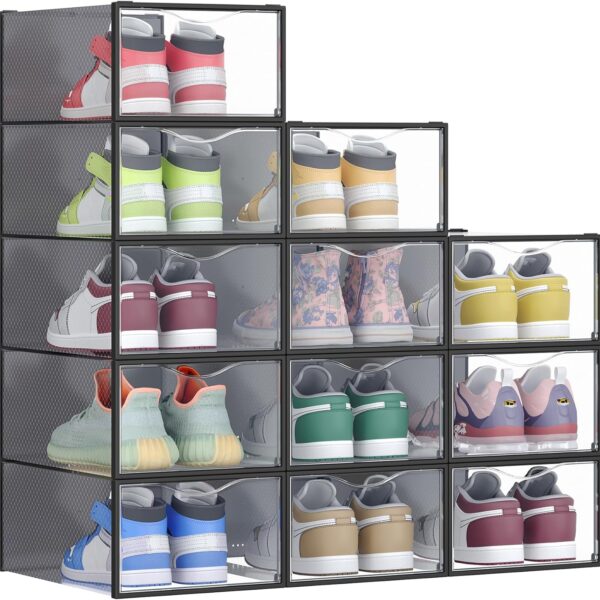 Stackable Shoe Boxes, Sneaker Containers for Closet, 12-Pack