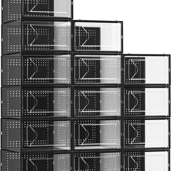 15-Pack Clear Plastic Stackable Shoe Storage Organiser
