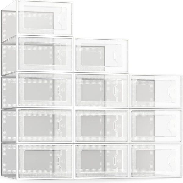 Extra-Large Clear Stackable Shoe Organiser, 12-Pack, Size 11