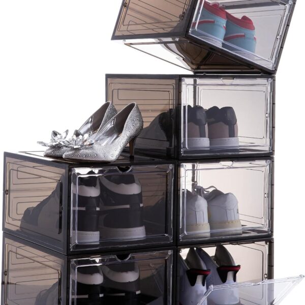 Stackable Clear Shoe Storage Boxes, 6-Pack, Black
