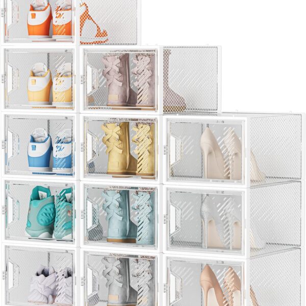 XL Clear Stackable Shoe Storage Boxes for Closet