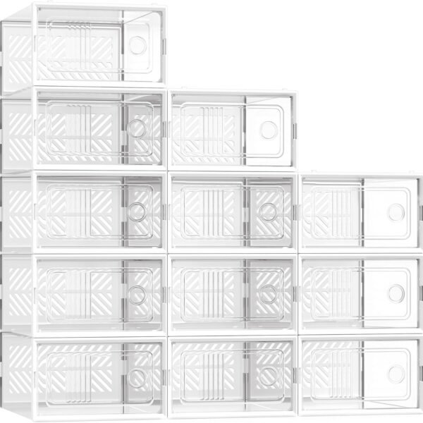 Stackable Foldable Ventilated Clear Shoe Boxes, 12-Pack
